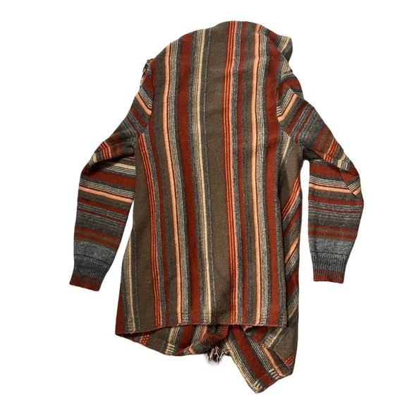 Women’s Earthtone Striped Cardigan with Fringe - Picture 5 of 5